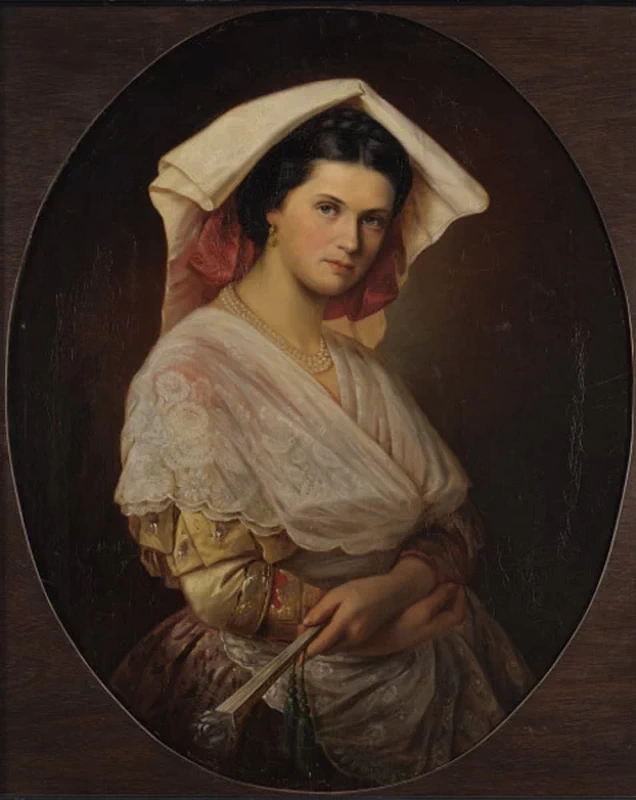 Julie Wilhelmine Hagen - Schwarz, Ritratto di donna con ventaglio, Art Museum of Estonia's
